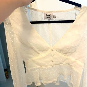 White tufted dots crop top